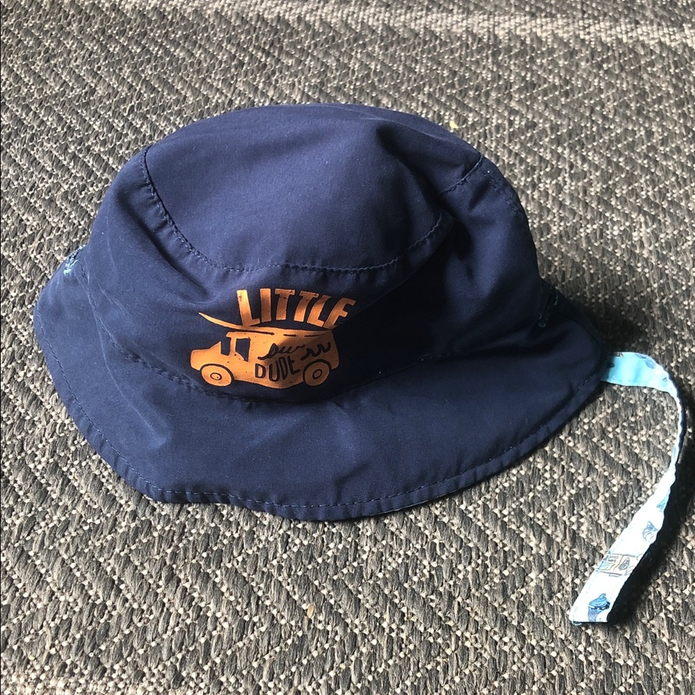 Reversible Navy Kids Bucket Hat with Orange Car Graphic